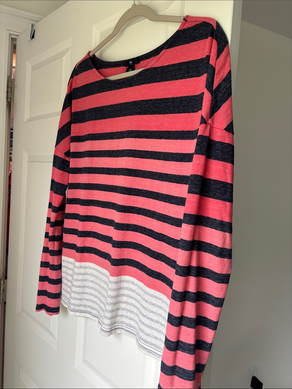 Pink & Navy Striped Long Sleeve Top - Lightweight Knit